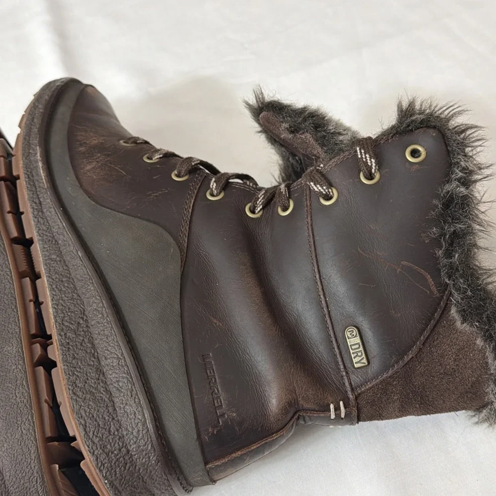 Merrell Women's Tremblant Ezra Lace Waterproof Ice‎ Boots 7 Brown J95306 Shoes